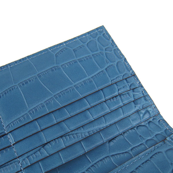 High Quality Hermes Kelly Crocodile Veins Long Clutch Bag Blue H009 Replica - Click Image to Close